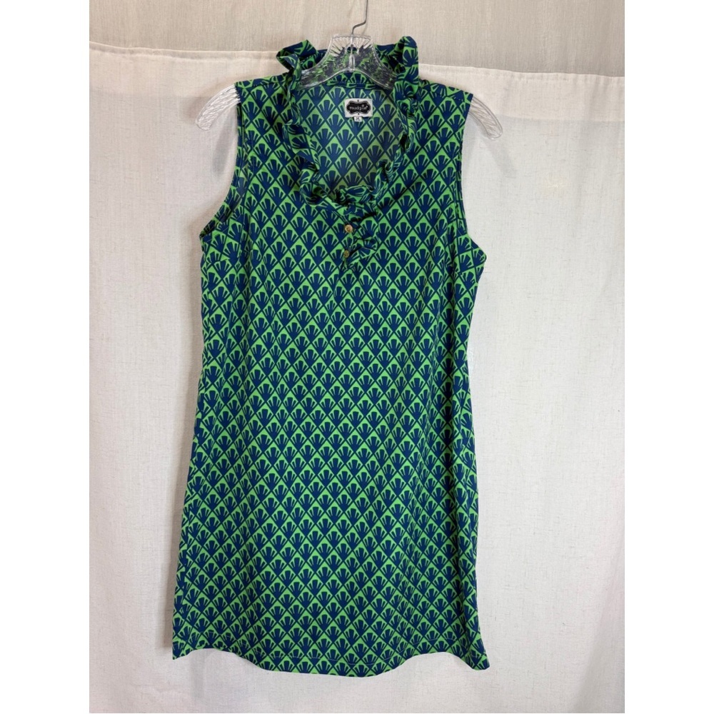 Mud Pie Green Blue Geometric Print Sleeveless Shift Dress Size M Summer Chic Boh